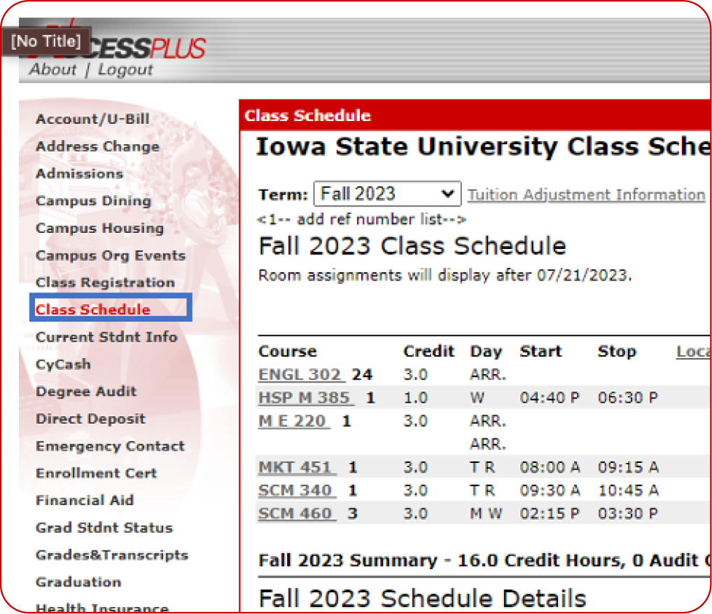 Select Class Schedule